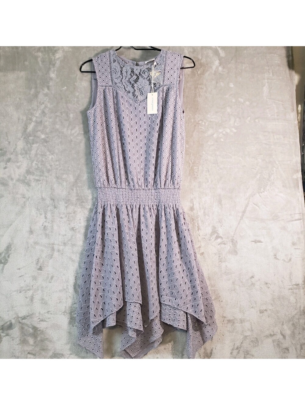 NWT Sundance Gray Lace Scoop Neck Sleeveless Lined A-Line Knee Length Dress XS